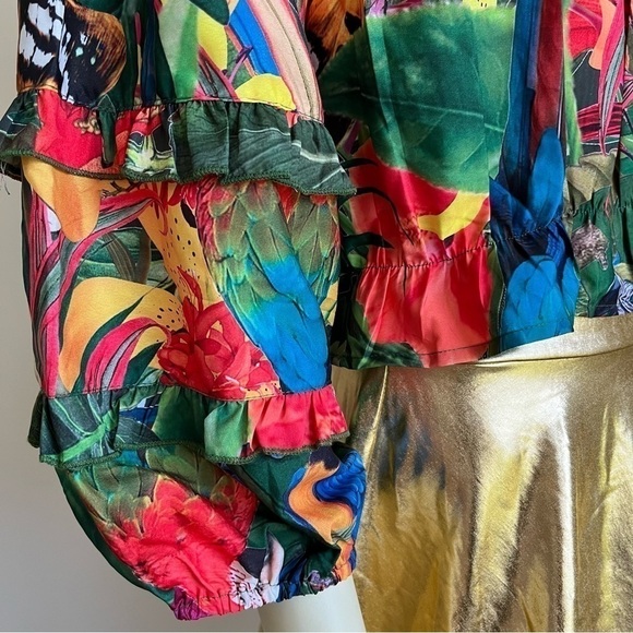 Nwt Rachel Zoe Women’s Tropical Butterfly 1/4 Sleeve Off shoulder Cropped Top L - Picture 8 of 16